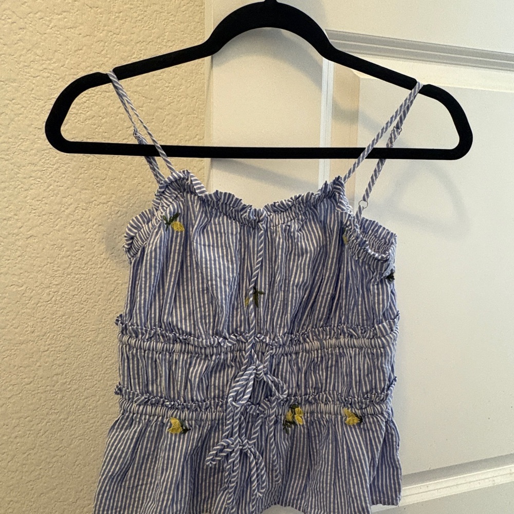 Blue and White Striped Women's Top